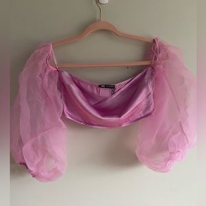 Tube top with sheer pouf sleeves ! One of a kind Attention grabbing,unique top!